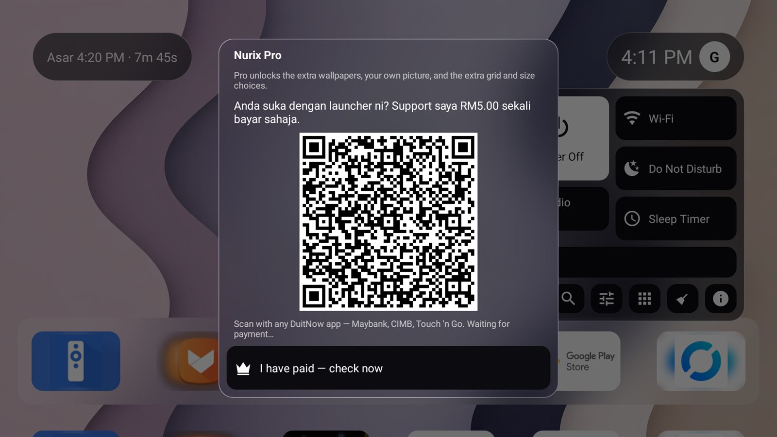 Kad Pro: permintaan sokongan RM5 dan QR DuitNow.